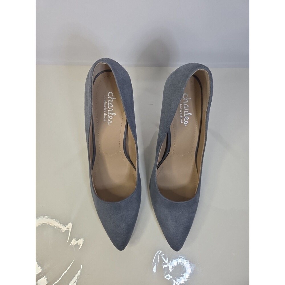 Charles By Charles David Grey Blue Suede Like Pumps Point Toe High Heel Sz 8.5 M - Picture 3 of 10